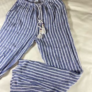 Free people M striped pants blue and white rope detail beachy